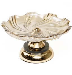 Footed bowl, amber/golden, glass, 13x23x23cm