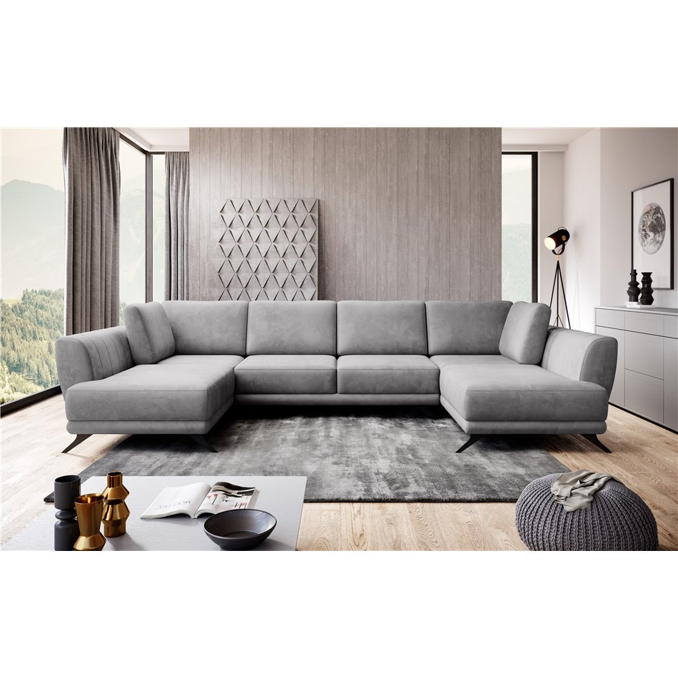 Corner sofa Elarco Symmetrical, Nube 3, gray, H90x362x191