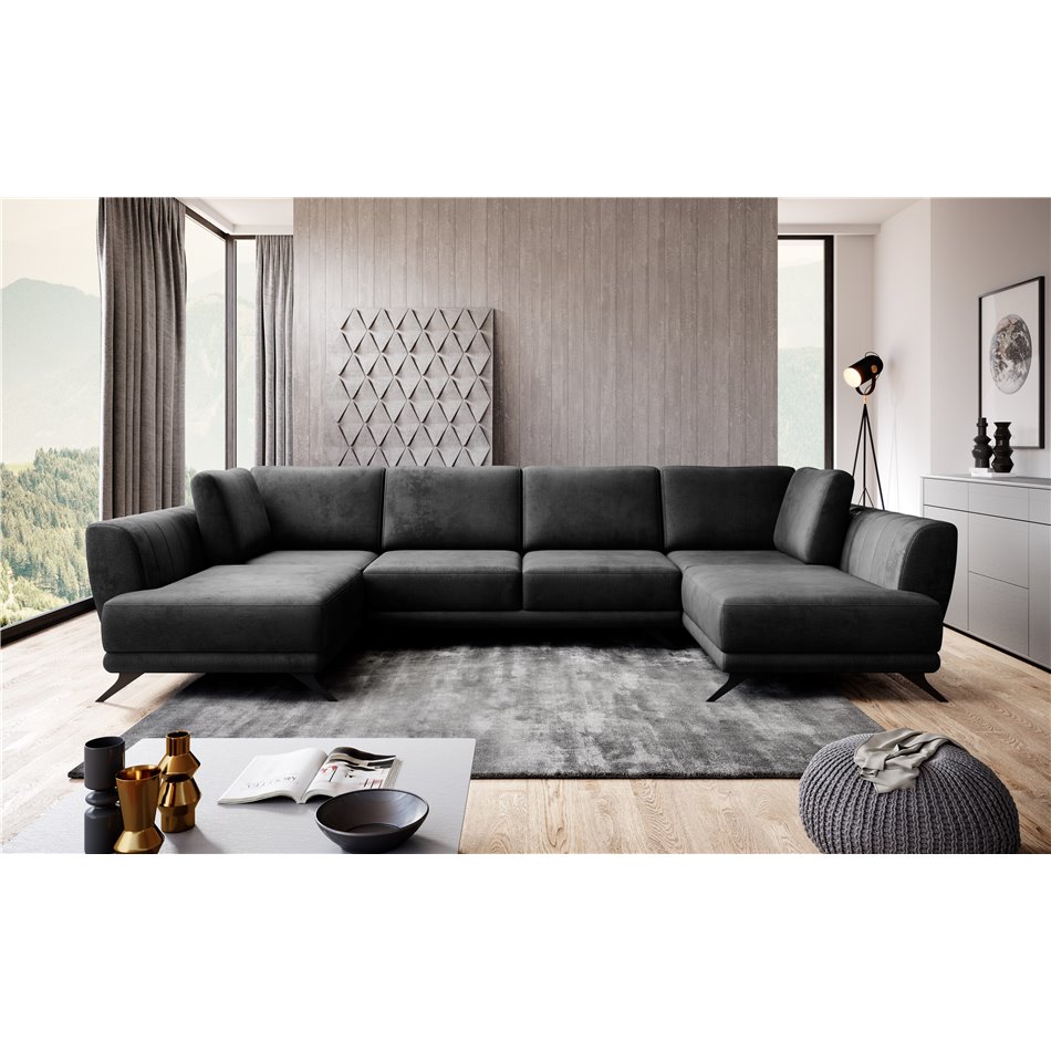 Corner sofa Elarco Symmetrical, Nube 6, gray, H90x362x191