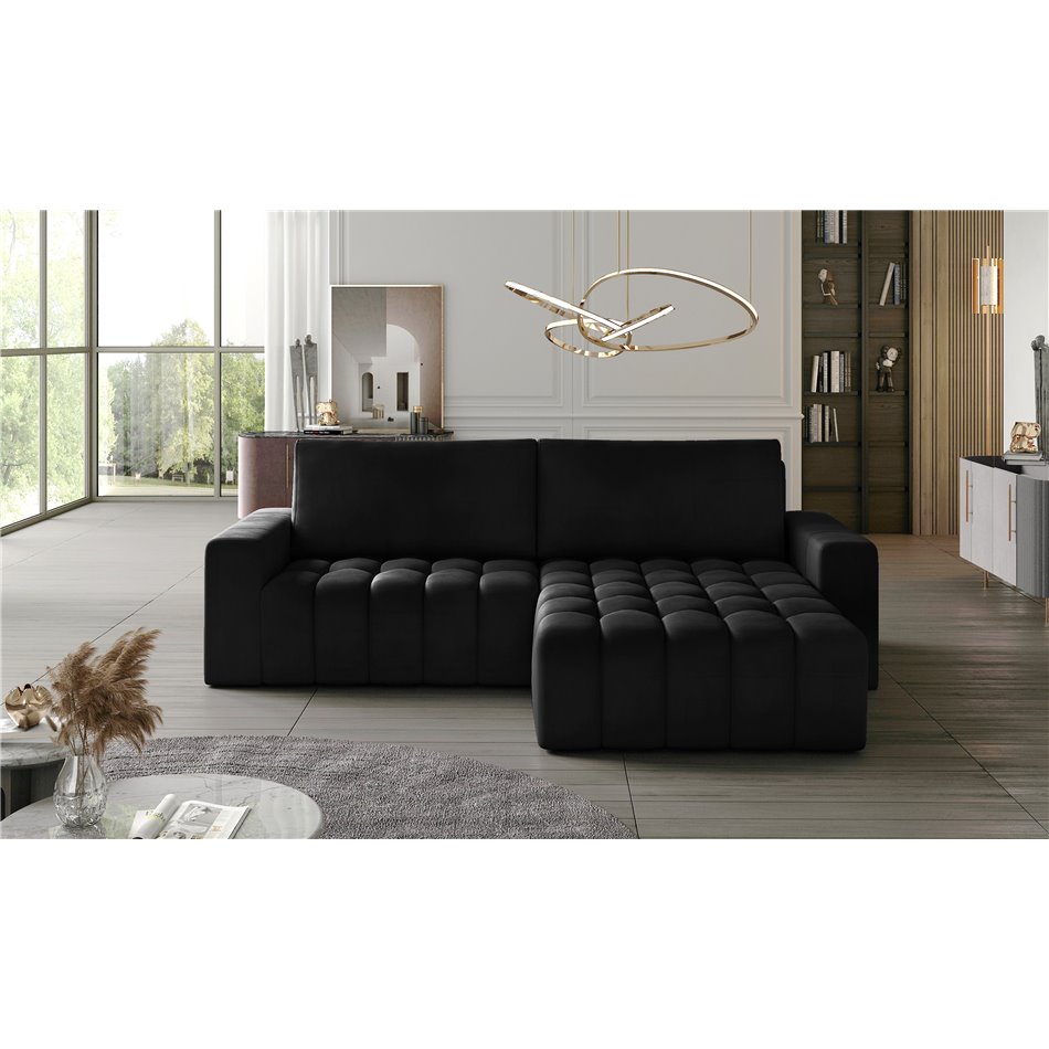Corner sofa Ebonett R, Mat Velvet 99, black, H92x250x175