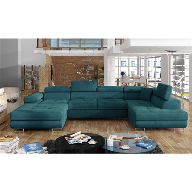 Corner sofa Elcardo R, Mat Velvet 75, green, H90x345x58