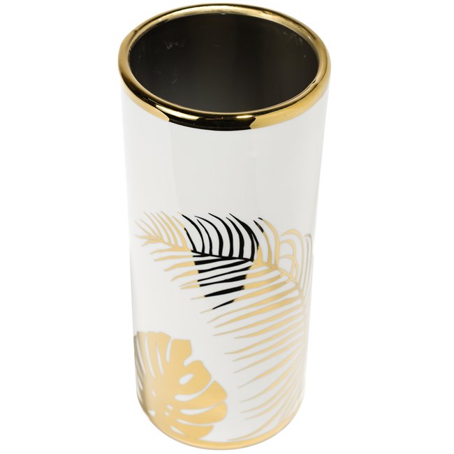 Vase Maarja, white/golden, 13.2x13.2x30.5cm