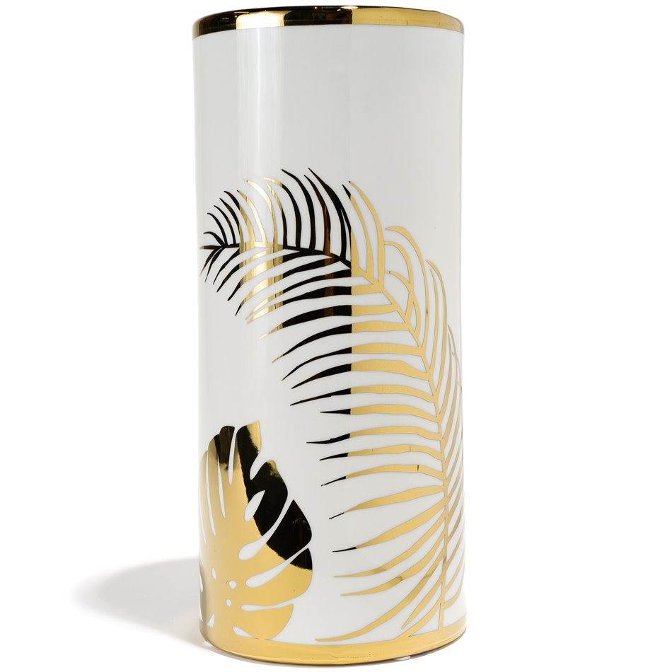 Vase Maarja, white/golden, 13.2x13.2x30.5cm