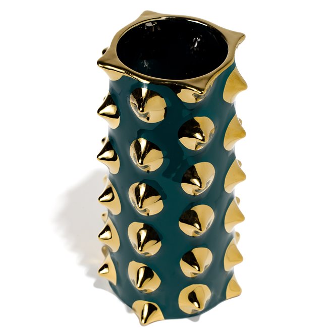 Vase Madalena, green/gold, 16.1x16.1x28.5cm