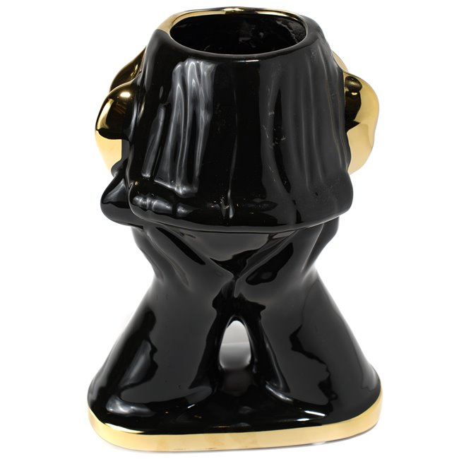 Vase Mamolla, shiny black/ gold, 18.6x14x25.8cm