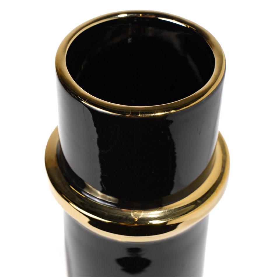 Vase Merta, shiny black/ gold, 11.8x11.8x30.9cm