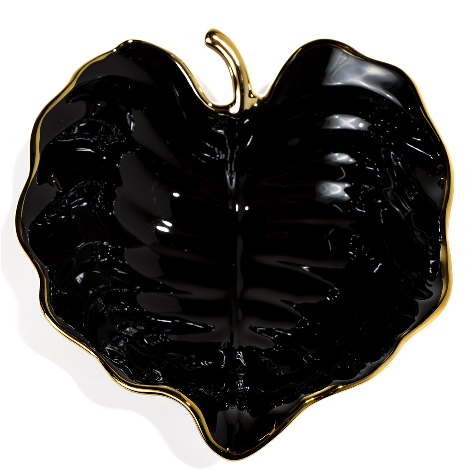 Decorative plate Merlinna leaf,black/gold,21.8x21.5x8.8cm