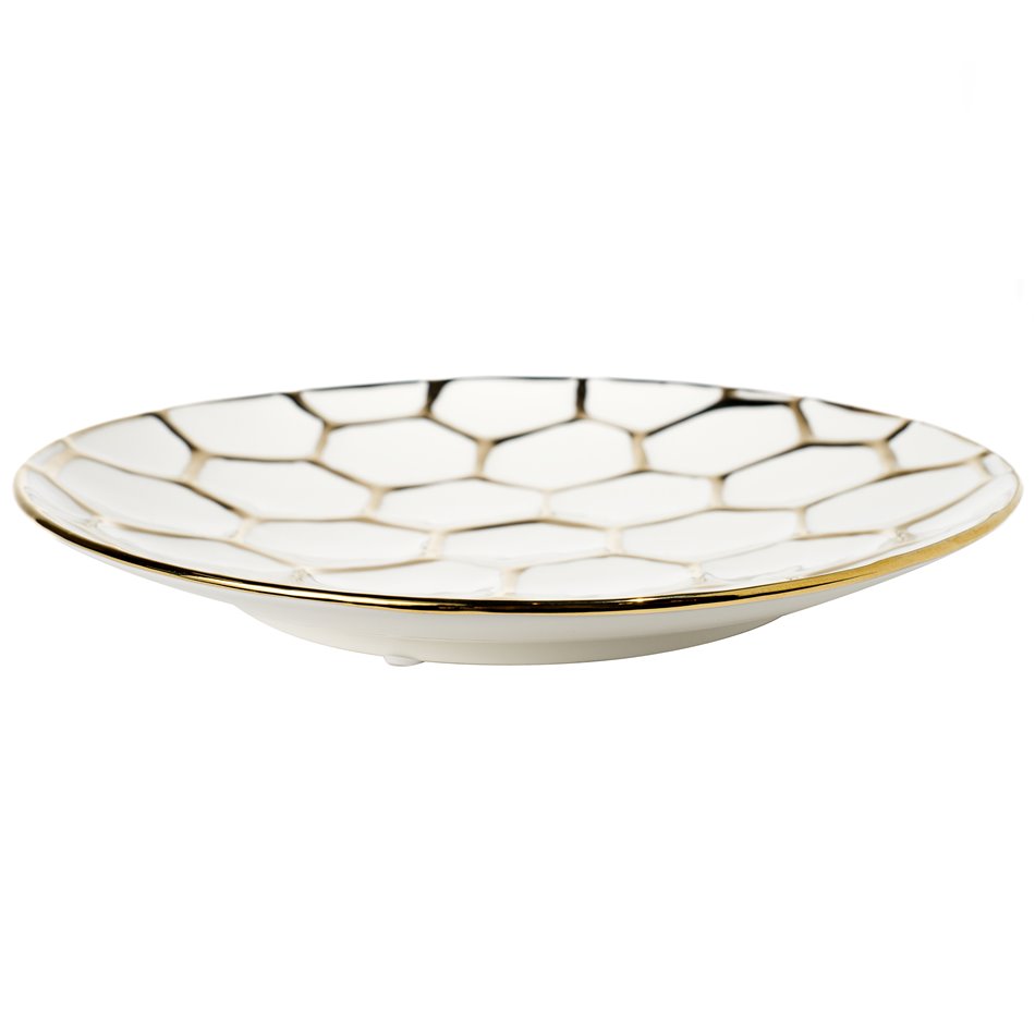 Decorative plate Malva 16, white/ gold, 28x28x3.5cm