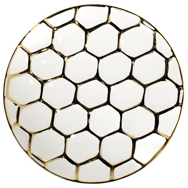 Decorative plate Malva 16, white/ gold, 28x28x3.5cm