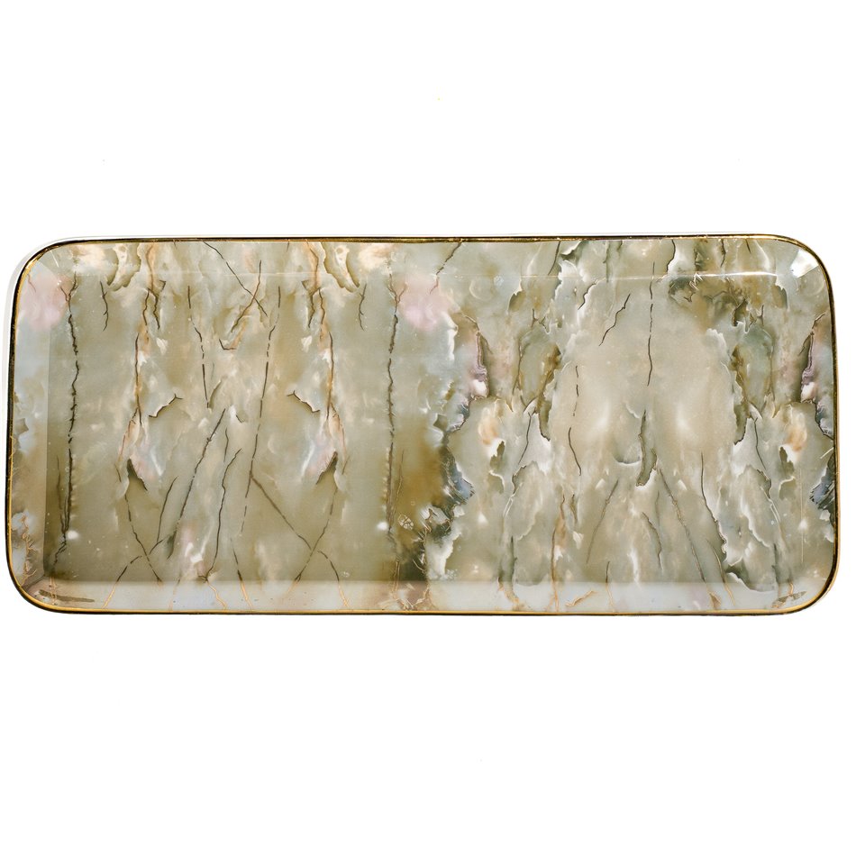 Decorative plate Marciano 14, olive/gold, 36.4x17.1x1.6cm