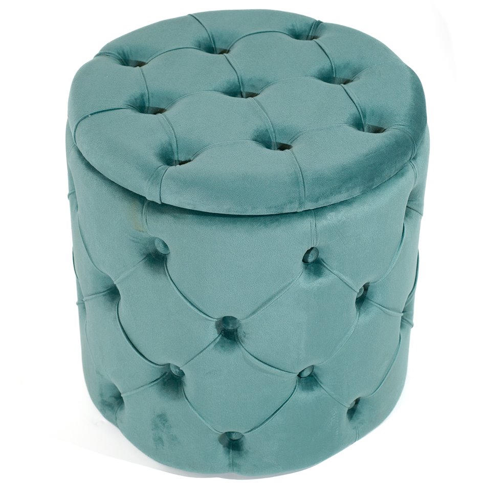Pouf with storage box Mainburg B, blue, velvet, 43x43x43cm