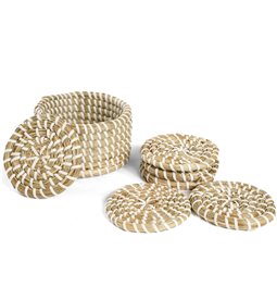 Basket Balzo 6 pc. coaster, seagrass, D12xH7cm,D10x6pcs