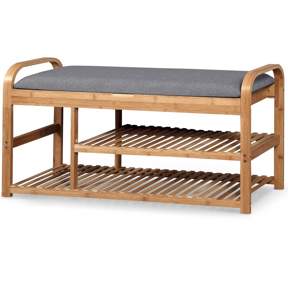 Stool/shoe rack Halo, bamboo, grey, 50x100x33cm