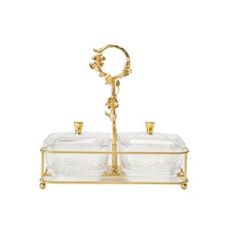 Serving plate, metal/glass, golden, 22x21x11cm