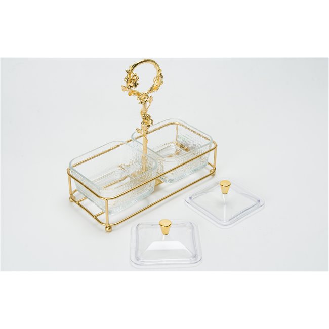Serving plate, metal/glass, golden, 22x21x11cm