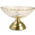Glass bowl footed, glass/metal, amber/bronze, D24x15cm