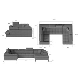 U shape sofa Elago U Left, Gusto 86, gray, H88x208x43cm