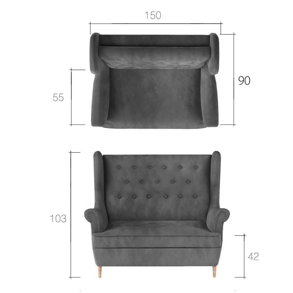 Sofa Elaros, Solid 39, green, H103x150x55cm