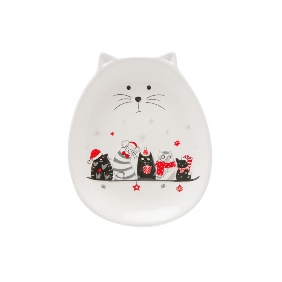 Decorative plate Christmas Cat, ceramic, 15x19cm