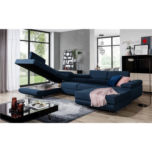 U shape sofa Elcardo U Right, Kronos 07, black, H90x345x202cm