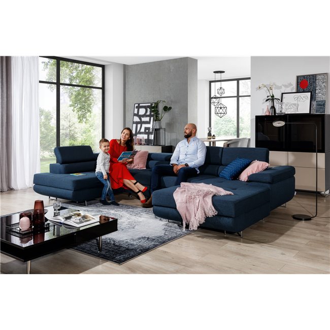 U shape sofa Elcardo U Right, Kronos 07, black, H90x345x202cm