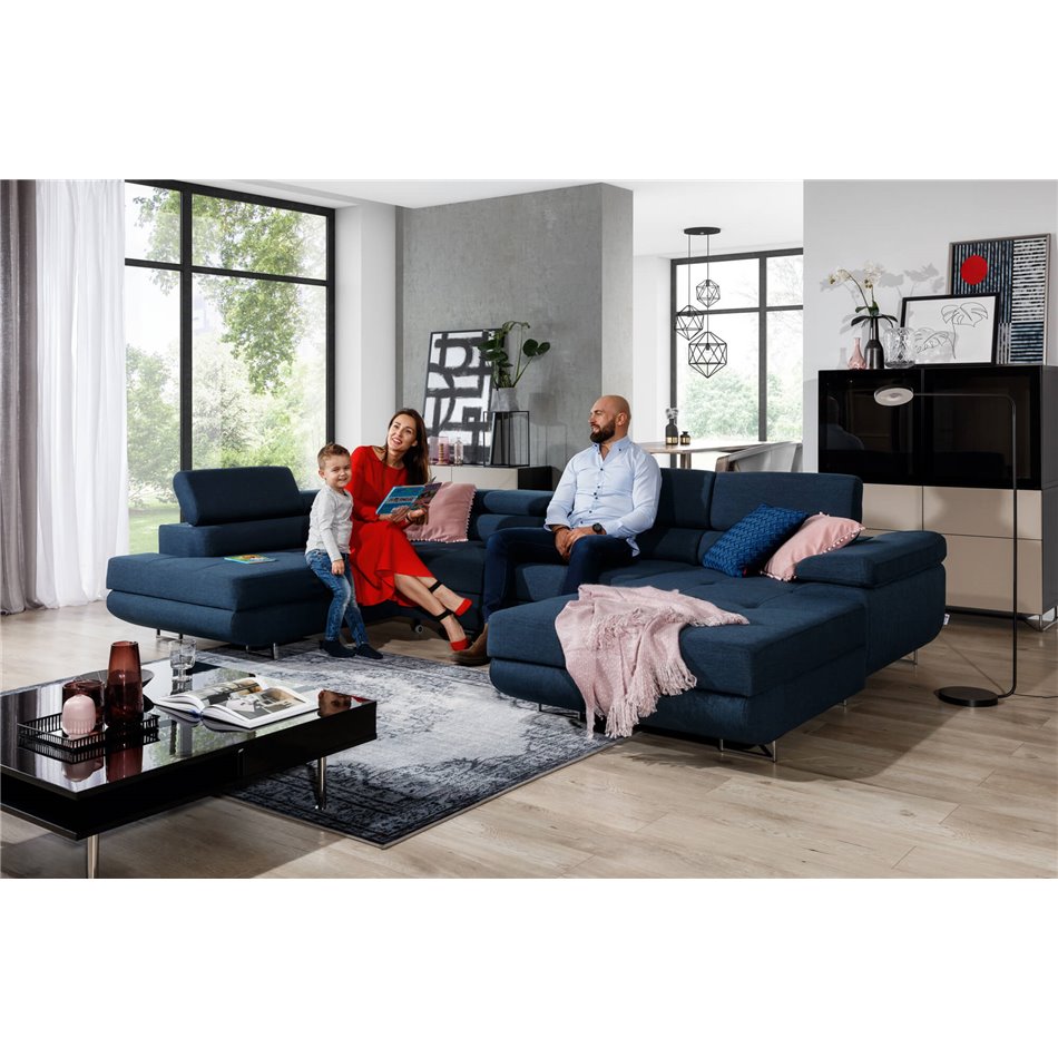 U shape sofa Elcardo U Left, Kronos 07, black, H90x345x202cm