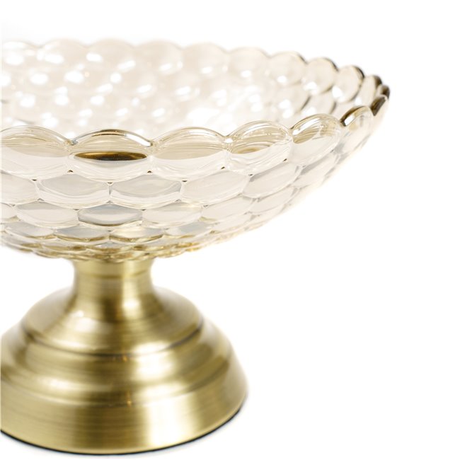 Миска на ножке, cтекло/металл, янтарный цвет/бронзовый, D24x15cm