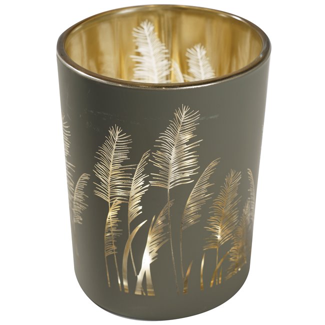 Candleholder Pampas Grass, glass, H12.5xD10cm