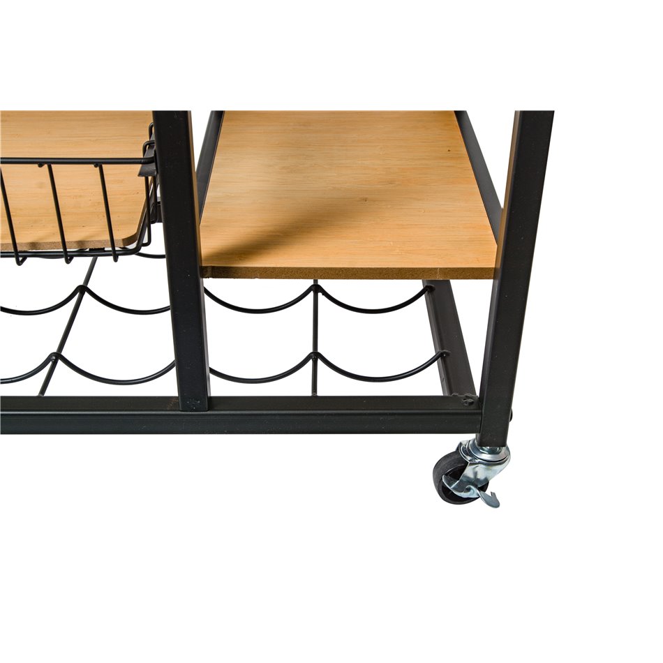 Serving trolley, black, metal/bamboo 126x35.5x87cm