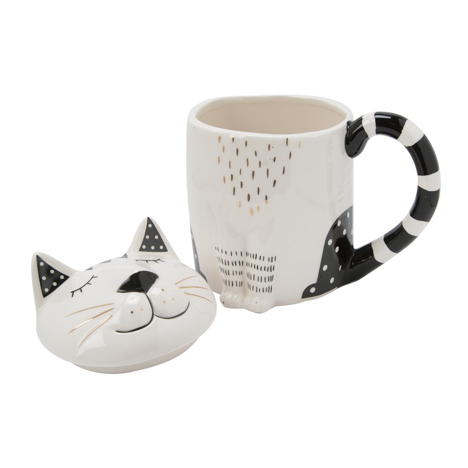 Mug Cat with lid, ceramic, 14x10cm
