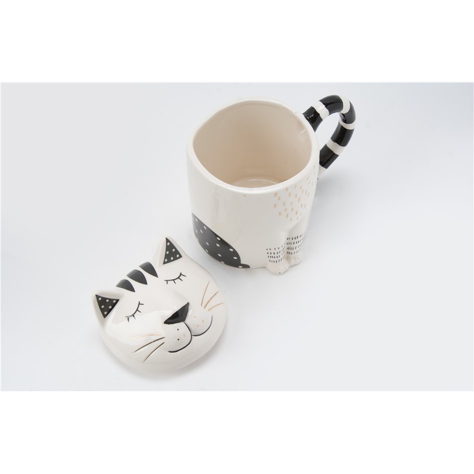 Mug Cat with lid, ceramic, 14x10cm