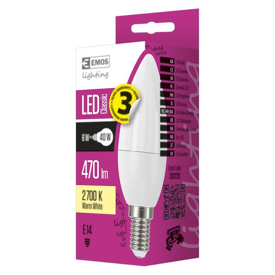 LED lemputė LED C38-PI-6W-E14-WW