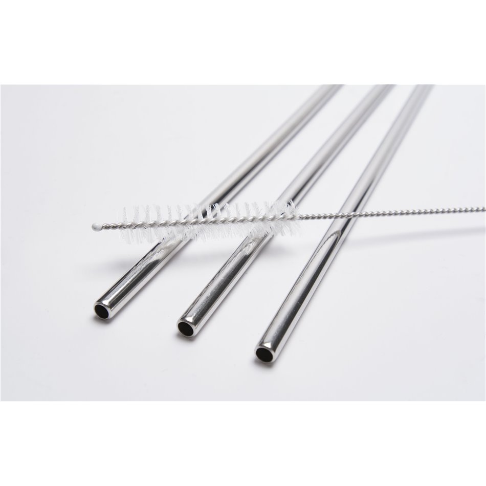 Metal drinking straws, 3pcs, silver colour, 26cm