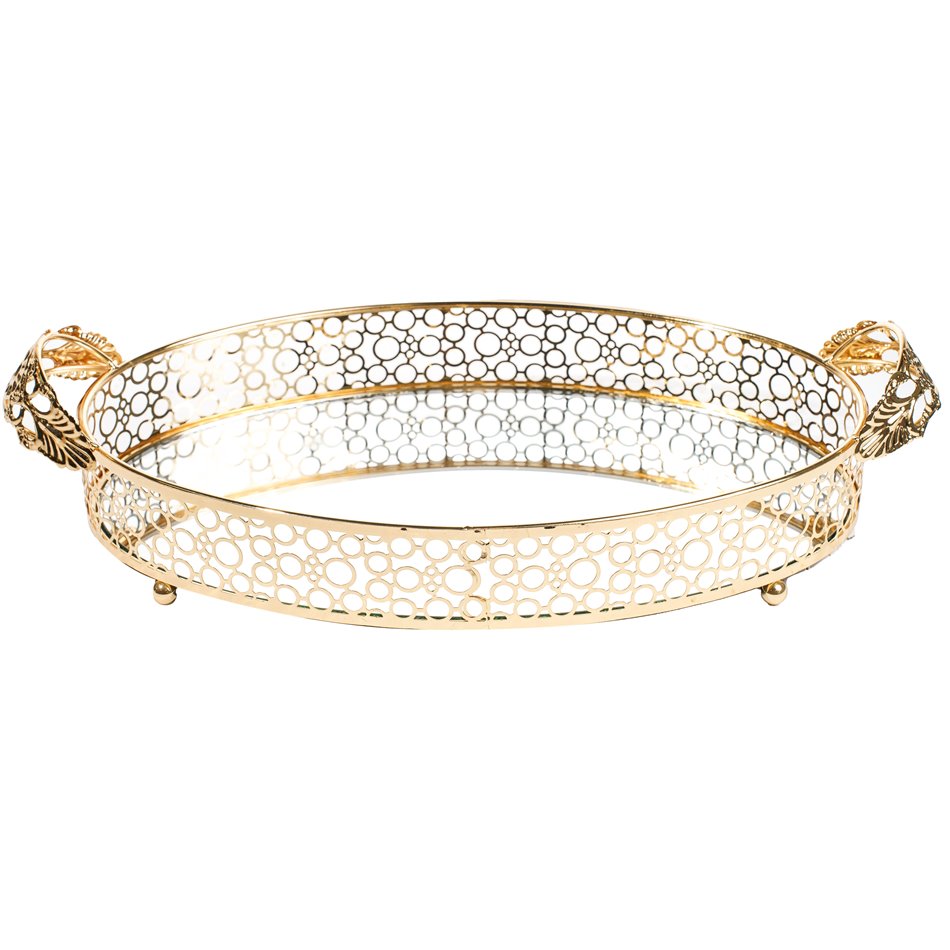 Metal tray S, with mirror, golden, 41x22.5x6.5cm