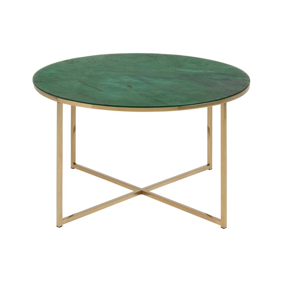 Coffee table Alis, golden/green, glass, H45cm, D80cm 