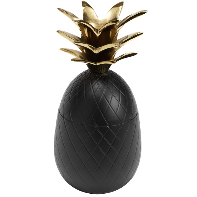 Canister Pineapple, aluminium, black/golden, H20 D10cm