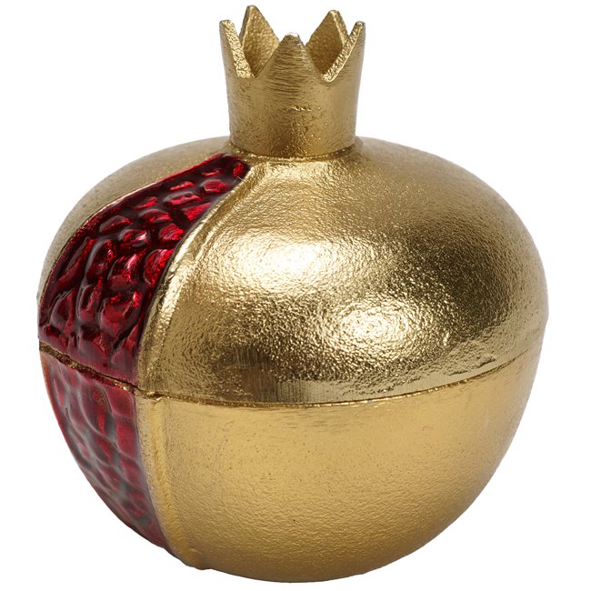 Canister Pomegranate, aluminium, golden, H13.3 D12.7cm