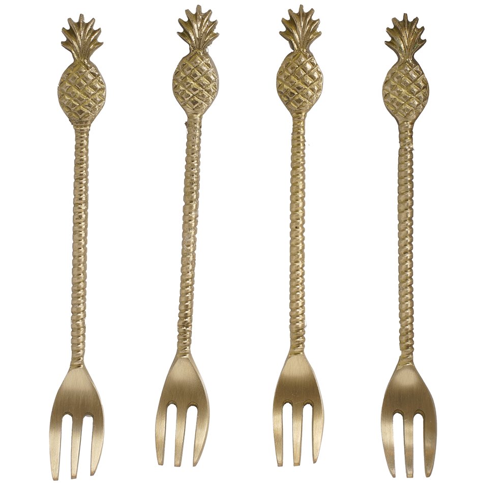 Fork set 4 Pineapple, brass, 14x1.9x0.63cm