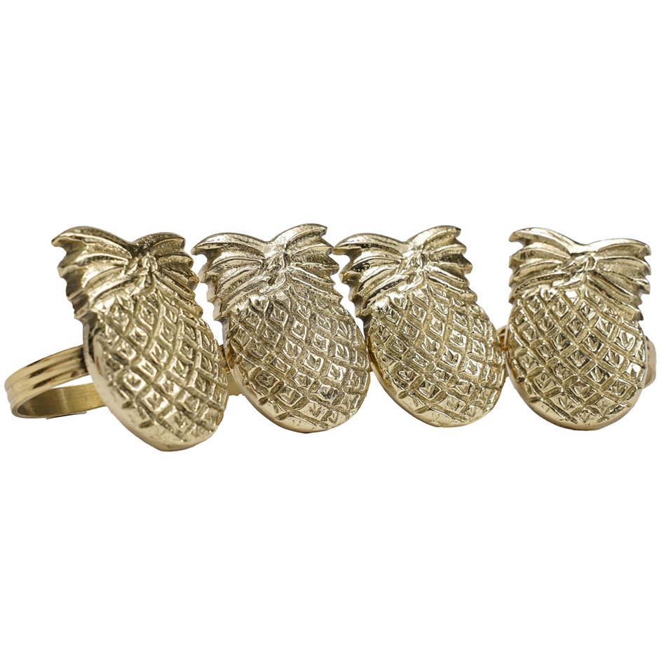 Napkin ring set 4 Pineapple, brass, golden, 5x4x4cm