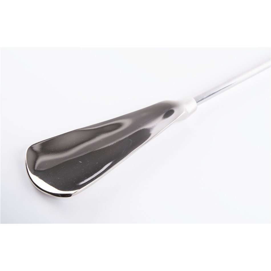 Shoe horn, aluminium with horn handle, 59x5cm