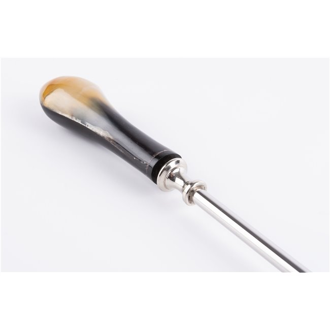 Shoe horn, aluminium with horn handle, 59x5cm