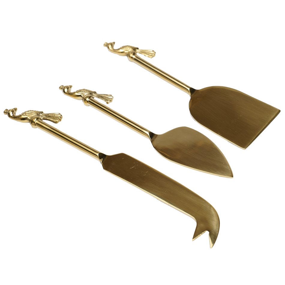 Cheese set 3 Peacock, brass, golden, 19.6x5x0.6cm
