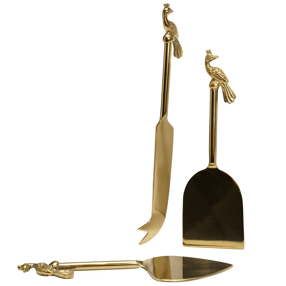 Набор ножей для сыра x3 Peacock, brass, golden, 19.6x5x0.6cm