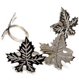 Кольцо для салфеток x4 Fig leaf, серебряный, 6.25x5x4cm
