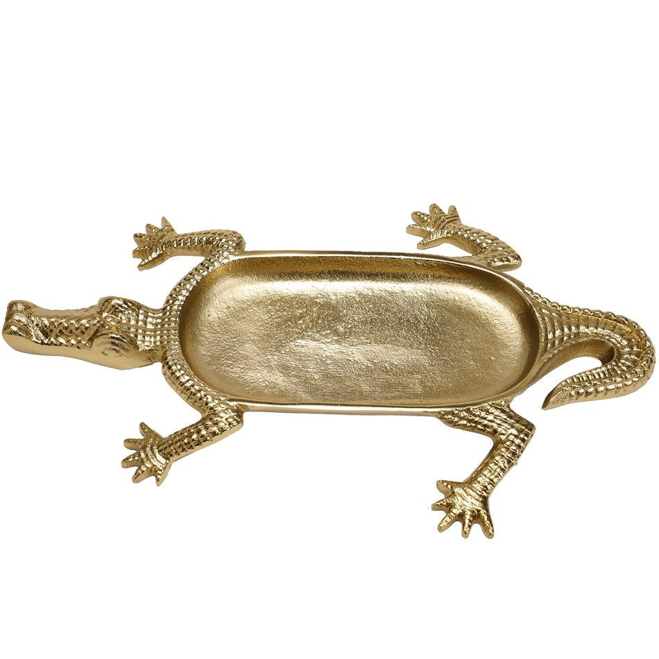 Tray Crocodile, aluminium, golden, 3.8x40.6x25.4cm