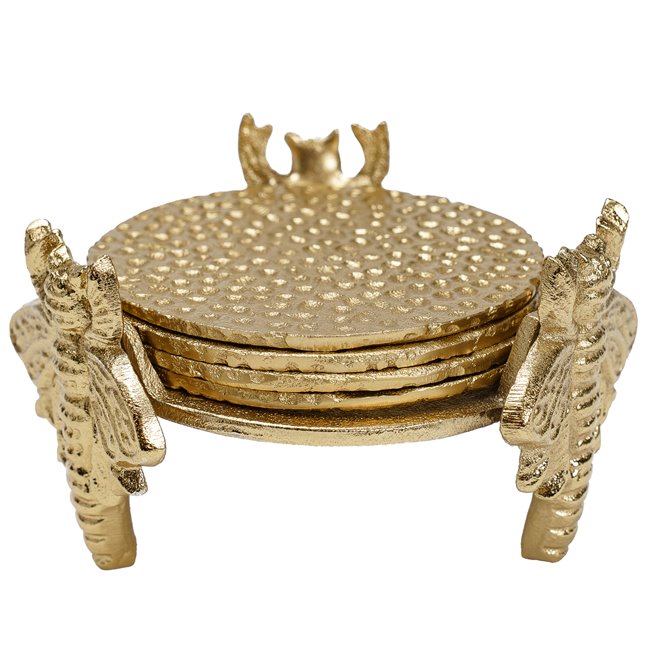 Coaster set 4 Bee, aluminium, golden, H8.8 D12.7cm