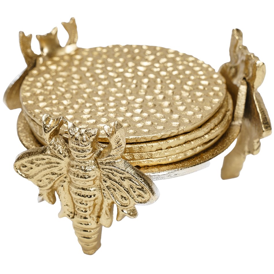 Coaster set 4 Bee, aluminium, golden, H8.8 D12.7cm