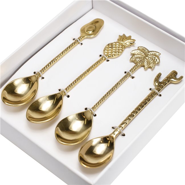 Spoon set 4 Mix motif, brass, 15.2x3.2x1.2cm