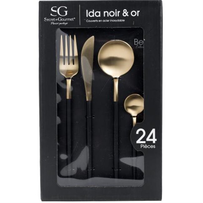 Cutlery set 24 pcs Ida, black/gold