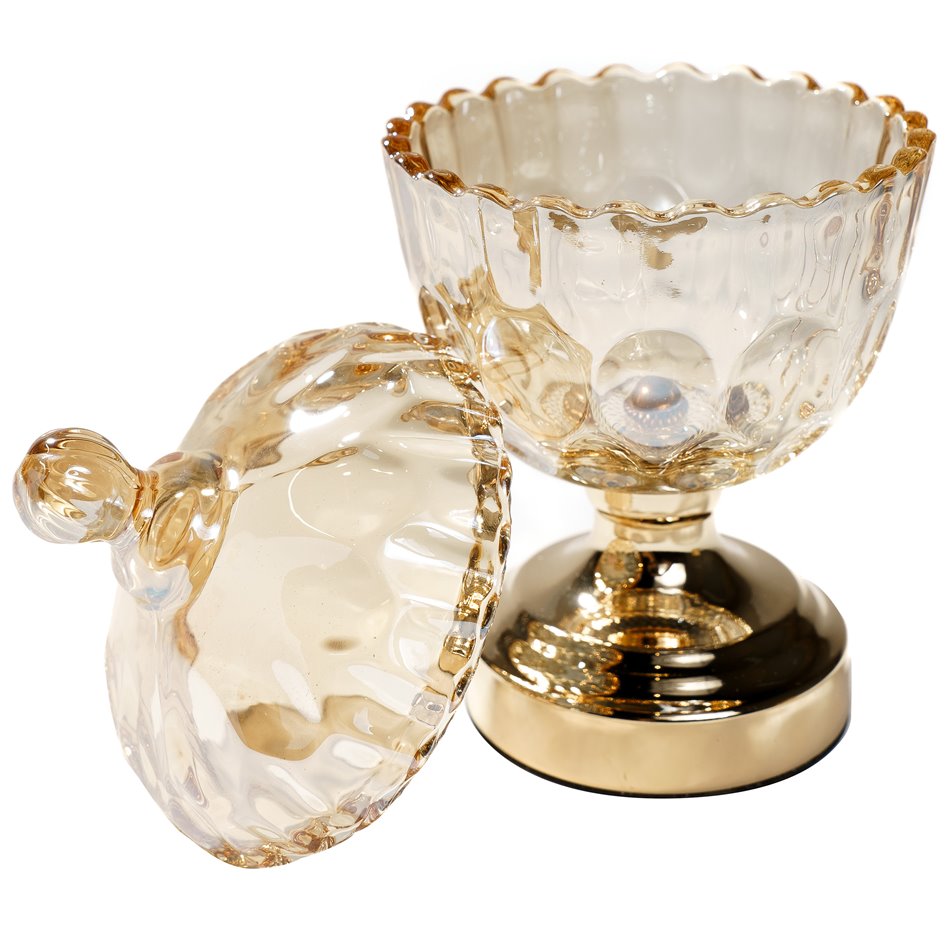 Jar with lid, amber/golden, 22x10x10cm